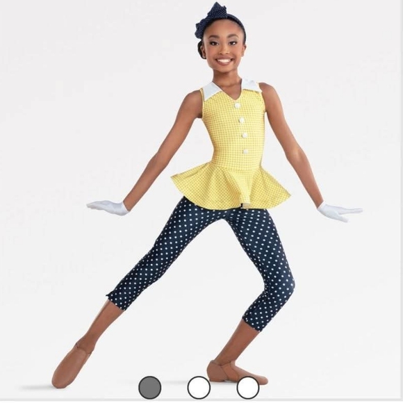 Revolution Dancewear Picnic in the Park dance costume yellow navy XSC and SA - Picture 1 of 1